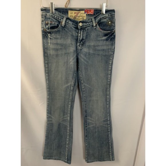 7 Seven For All Mankind USA Made Women’s Flared SZ 30 Denim Bedazzle Jeans - Picture 1 of 8